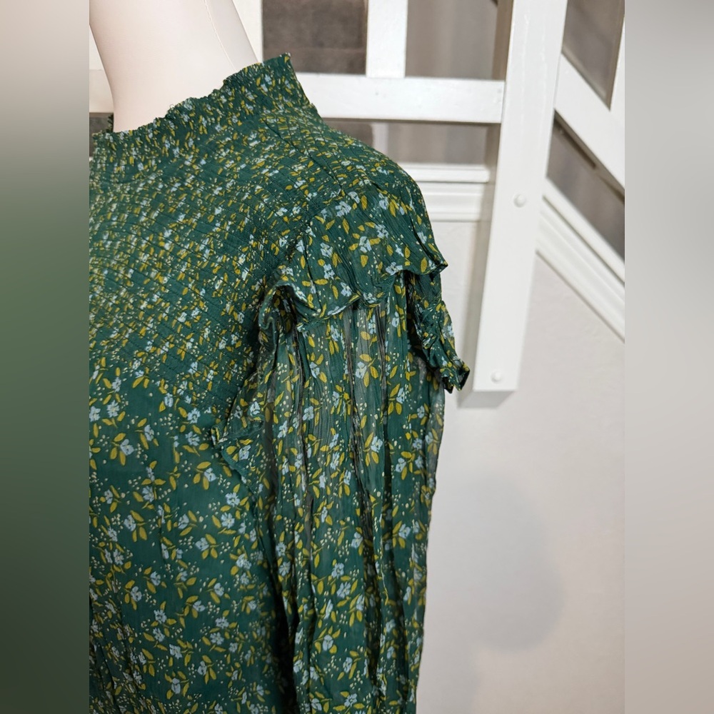 Free People Dark Green Floral Sheer Long-Sleeve Blouse - Picture 5 of 11
